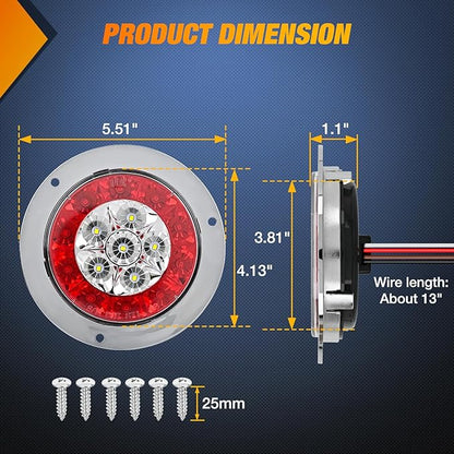 Nilight Trailer Tail Light 2PCS 4Inch Round 16 LED Red White Chrome Frame Marker Clearance Stop Brake Reverse Backup Running Taillight IP67 Waterproof for Trailer Truck Pickup Camper RV