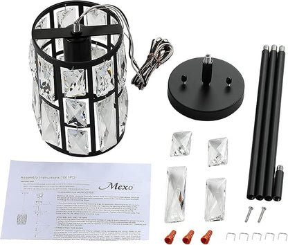 MEXO Black Crystal Pendant Light Fixture Modern Hanging Lighting Mini Crystal Chandelier for Kitchen Island Dinning Room Living Room Hallyway Porch Bedroom Lamp