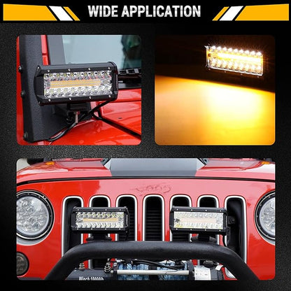 Auxbeam 7 Inch LED Light Bar, 300W 6 Modes Amber White Offroad Lighting, LED Driving Spot Work Light Pod with Wiring Harness for Trucks Car Pickup ATV Jeep Boat Golf Cart(Pack of 2)