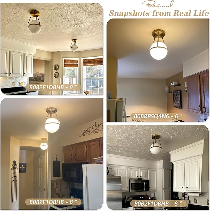 Bagood 10" Semi Flush Mount Ceiling Light with Clear Glass Shade Mid Century Ceiling Light Modern Gold Globe Semi Flush Mount Ceiling Light Fixture for Bedroom Hallway Bathroom Foyer (Bulb Incl.)