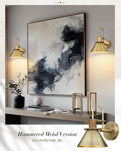Brass Wall Sconce, HWH Modern Wall Light Sconces for Bedroom Bathroom, 1-Light Indoor Wall Light Fixtures with Metal Shade, White Interior, Gold Finish, 5HZG56BL BG