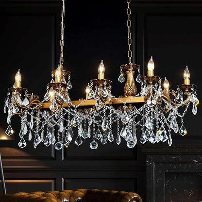 Crystal Chandeliers Contemporary Chandelier Island Lighting 10 Lights Candle Rectangle Hanging Ceiling Pendant Light Fixture for Dining Room Living Room Kitchen Island Entry L42.91
