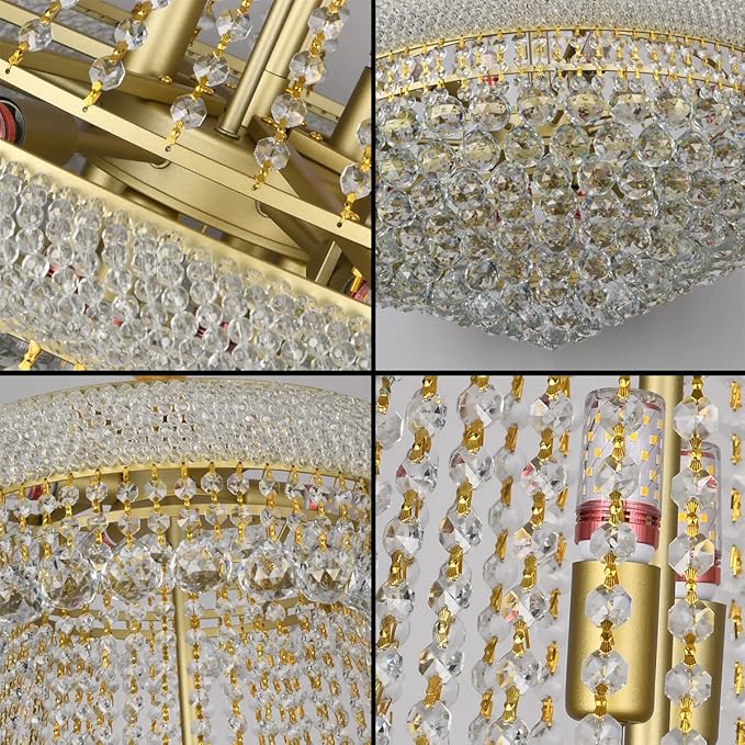 Luxury Gold Crystal Chandelier 20-Light, Empire Crystal Chandelier Light Fixture Ceiling Haning Chandelier Crystal Pendant Light for Living Room Dinning Room Stair (32in-20 Lights, Gold)