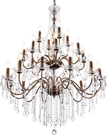 Wellmet Black Chandelier Light Fixture, Luxury Maria Theresa Crystal Chandeliers for High Ceiling Foyer, 24 Lights Hanging Pendant Light for Living Room EntryWay Hall Staircase Large 35.66" (Bronze)