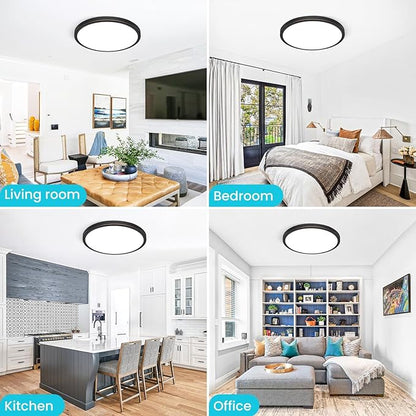 libtit 12 inch Flush Mount LED Ceiling Light Fixture, 3000K 4000K 6500K Adjustable, 28W 3200lm Oil Rubbed Bronze Round Lighting Fixtures for Bathroom Shower Hallway Kitchen, 2 Pack