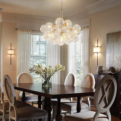 Longree Bubble Chandelier White and Gold 6-Light Dia 24" Swirled Glass Chandeliers Pendant Light Fixture for Kitchen Island, Bedroom, Dining Room