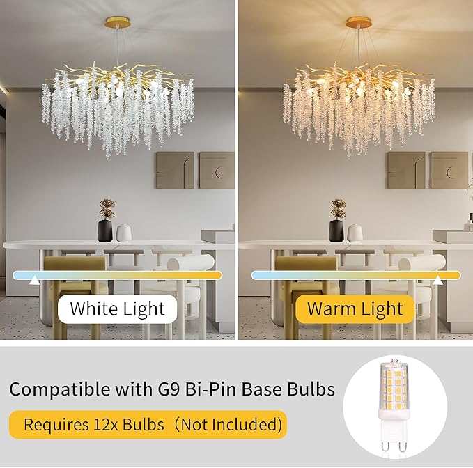 Crystal Tree Branches Chandeliers Luxury Round Raindrop Pendant Light Fixture Ceiling Hanging Light for Dining Room Bedroom Living Room Entryway D31.5“ Gold