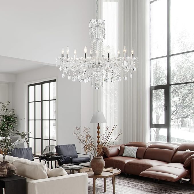 WUZUPS 10-Light Crystal Candle Chandelier Pendant Ceiling Light Modern Lighting Fixture for Bedroom Hallway Bar Kitchen Bathroom, H 26.7" W 33.9", E12 Base, Chrome