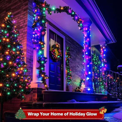Extra Long 132ft Christmas Decorative Mini Lights, 400 LED Green Wire Fairy Starry String Lights Plug in, Timer & Memory & 8 Modes, for Indoor Outdoor Xmas Tree Wedding Party Decoration, Multicolor