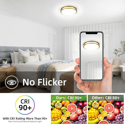 Hlite 36W 13inch LED Flush Mount Ceiling Light Fixture,3600LM 5000K Super Bright Natural Daylight,Low Profile LED Ceiling Light Flush Mount for Bedroom,Kitchen,Bathroom,Hallway(Gold 1Pack)