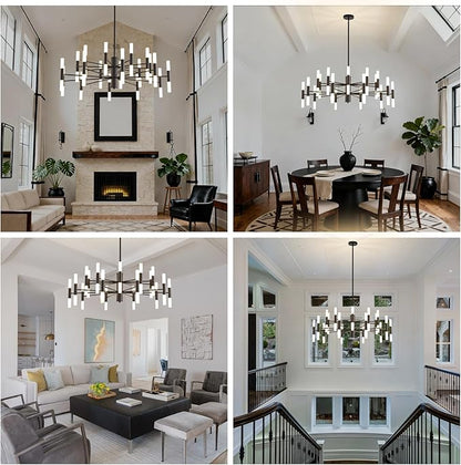 Black Modern Chandelier 40-Light, Large Farmhouse Round Candle Chandeliers with Acrylic Shades, 38.6" Dining Room Light Fixture for High Ceilings, Living Room, Foyer, Entryway, G9 Base