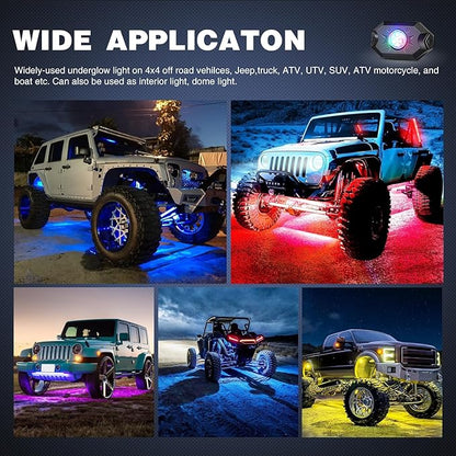 Nilight RGB LED Rock Lights Kit 6 PCS Underglow Multicolor Neon Light Pod with Magnetic Base Bluetooth App Control Flashing Music Mode IP68 Wheel Well Light for Truck ATV UTV RZR SUV