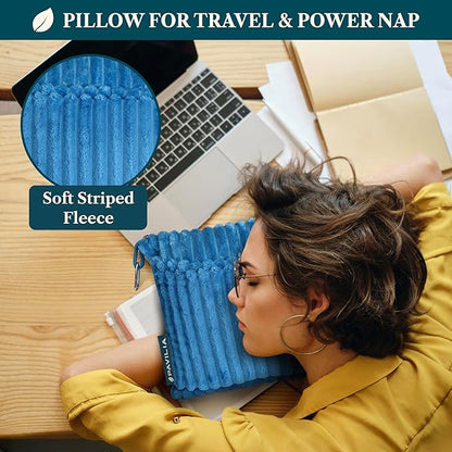 PAVILIA Travel Blanket Pillow in Soft Bag with Pockets, Airplane Blanket Set, Plane Blanket Compact Packable, Flight Essentials Car Pillow, Travelers Accessories Gifts, Luggage Strap, Turquoise