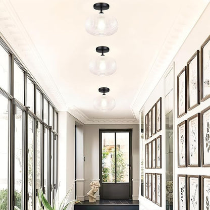 Semi Flush Mount Ceiling Light,Globe Glass Ceiling Lights,Black Hallway Light Fixtures,Entryway Light Fixture,Kitchen Lighting Fixtures Ceiling,Modern Hanging Lighting for Closet,Foyer