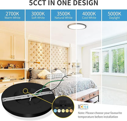 mw LED Flush Mount Ceiling Lights, 9 Inch Round Black Ceiling Light, 20W 120V 5CCT 2700/3000/3500/4000/5000K, Dimmable Slim Flush Mount Light, Close to Ceiling Light Fixtures for Bedroom, Hallway