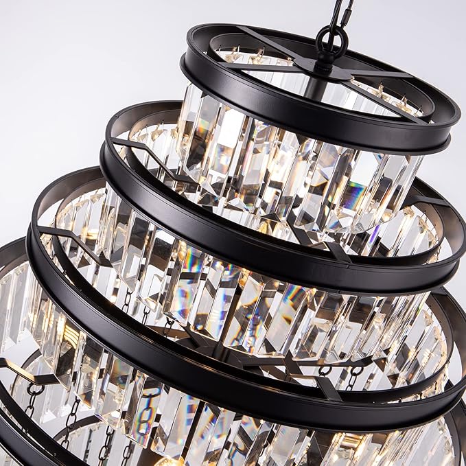 Wellmet Crystal Chandelier, 7-Tier Large Vintage Black Luxury Crystal Chandelier, for Living Room, Dining Table, Foyer, Drawing Room, Hallway, Entryway, Restaurant 33''H * 24''W