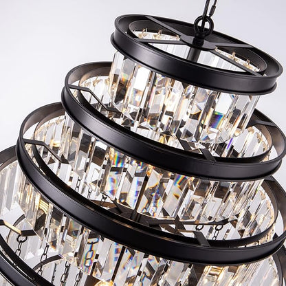 Wellmet Crystal Chandelier, 7-Tier Large Vintage Black Luxury Crystal Chandelier, for Living Room, Dining Table, Foyer, Drawing Room, Hallway, Entryway, Restaurant 33''H * 24''W
