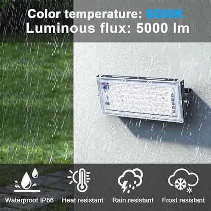 50W Flood Light Outdoor, 4 Pack 5000 Lumens LED Flood Light, 6500K Super Bright Plug in Outdoor Lights, IP66 Waterproof Work Light Exterior Security Lights for Garden, Yard, Garage, Playground