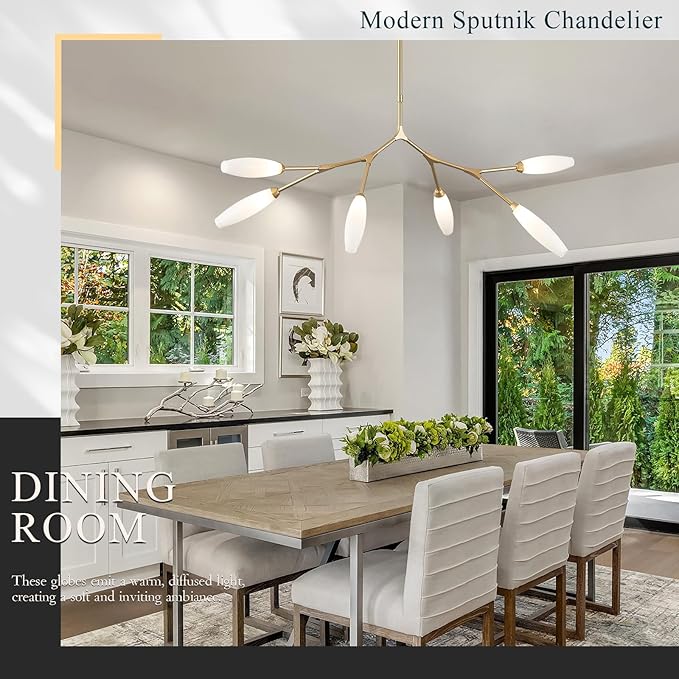 Modern 6-Light Chandelier Elegance Sputnik Chandeliers for Dining Room L50’’ Large Glass Chandelier Adjustable Branch Pendant Light Fixture for Living Room Kitchen Bedroom