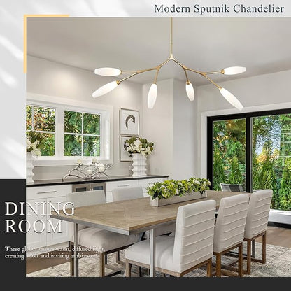 Modern 6-Light Chandelier Elegance Sputnik Chandeliers for Dining Room L50’’ Large Glass Chandelier Adjustable Branch Pendant Light Fixture for Living Room Kitchen Bedroom