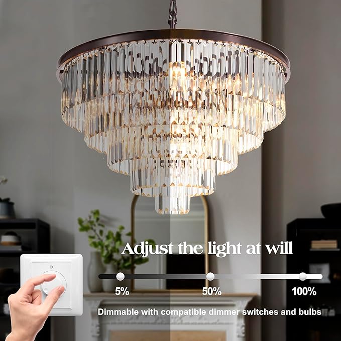 Modern Crystal Chandelier - Luxury 5-Tier Contemporary Pendant Ceiling Lamp Fixture for Dining Room, Living Room, Hotel - Oil Rubbed Bronze Finish