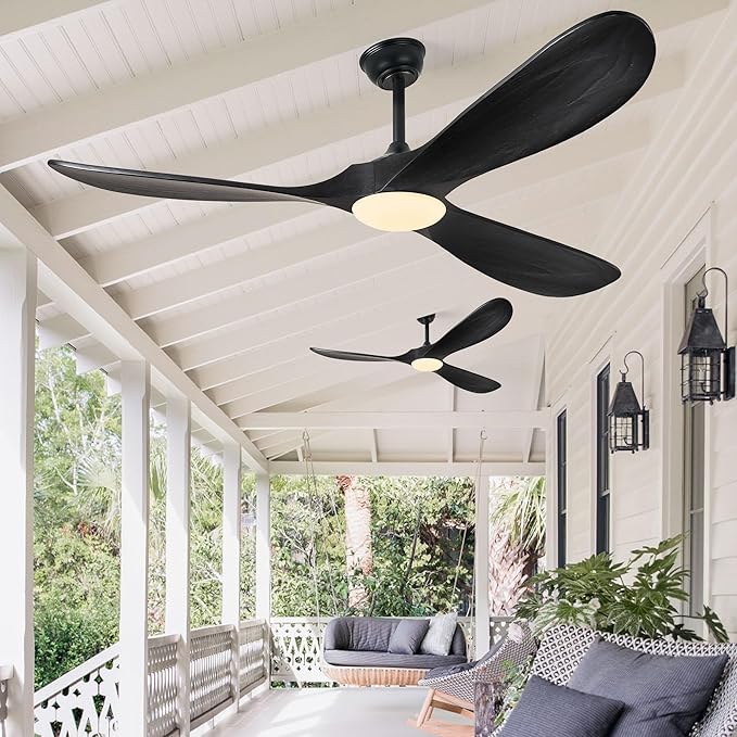 Haipeel 52 Inch Black Outdoor Ceiling Fans with Lights, Wood 3 Blades Outdoor Fan with Light and Remote Control Modern Propeller Ceiling Fans for Patios Porch Garage, ETL Listed DC Motor, Matte Black