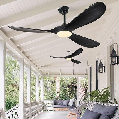 Haipeel 52 Inch Black Outdoor Ceiling Fans with Lights, Wood 3 Blades Outdoor Fan with Light and Remote Control Modern Propeller Ceiling Fans for Patios Porch Garage, ETL Listed DC Motor, Matte Black