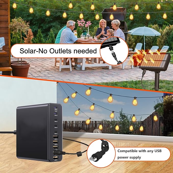 BLIATLUS 50FT Solar String Lights Outdoor Waterproof with Remote Control Solar Patio Lights 15+2 shatterproof LED Bulbs for Porch Garden Market Bistro Patio Backyard Fence