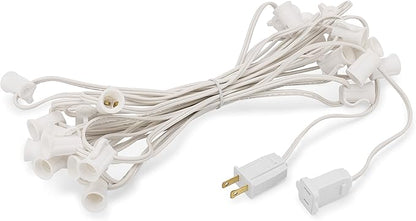 HLO Lighting C9 Light Strings | 25' White Cord with 12" Socket Spacing, E17 Light Stringer for C9 Christmas Lights