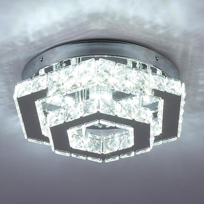 Modern LED Chandelier Flush Mount Ceiling Light Fixture Crystal Chandeliers for Living Room Bedroom Dining Kitchen (6500K Cool White)
