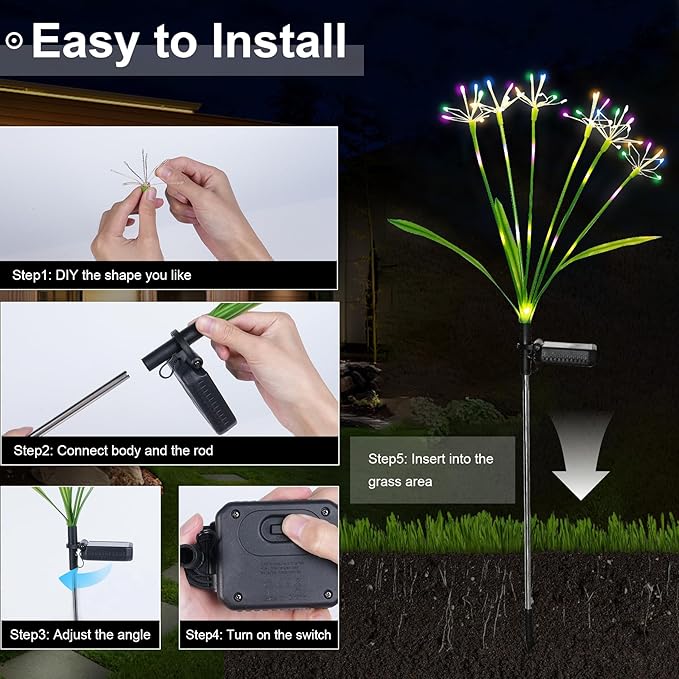 Solar Garden Lights Outdoor: Waterproof 2-Pack DIY Decorative Firework Lights with 2 Modes for Yard Patio Pathway Outside Fairy Decor - Gifts for Women Mom Mothers Day Multicolor