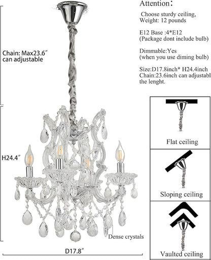 Modern Crystal Chandelier Light Fixtures 4-Light,Luxury K9 Clean Crystal Ceiling Pendant Light for Kitchen Island,Dinning Room, Bedroom,Hallway,Bathroom (4 Lights)