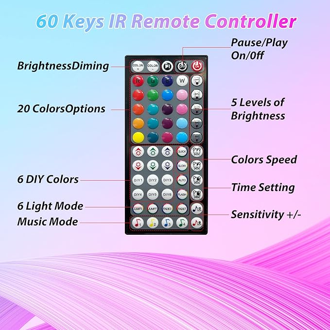 Ledagic Led Lights for Bedroom 100ft Color Changing RGB Led Strip Lights Music Sync, DIY Led Light Strip with Remote and App Control, Dimmable Led Lights for Room Party Home Decor Cool Things(1*100ft)