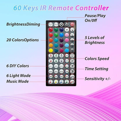 Ledagic Led Lights for Bedroom 120 ft (2 Rolls), 720Leds Super Bright RGB Led Strip Lights with 60 Keys Remote and App Control, Music Sync Color Changing Lights for Room, Party, Home Decor