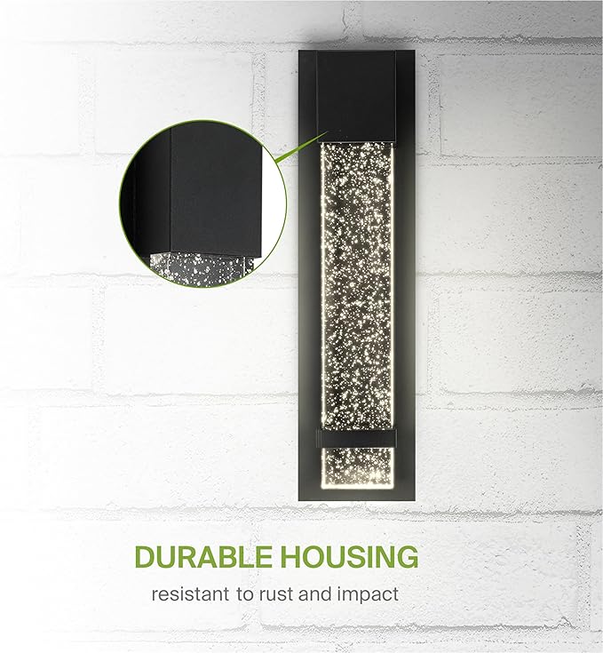 ASD LED 18" Bubble Glass Wall Light Fixture, Outdoor & Indoor Seeded Sconce | 3CCT, Waterproof, Dimmable, ETL Listed | 12W 500LM 3000-5000K 120V | Exterior Lantern, Porch Lighting | Black, 2 Pack