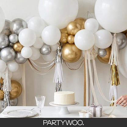 PartyWoo White Balloons 145pcs Different Sizes Pack of 18 12 10 5 Inch Matte White Latex Balloon Arch Kit Garland for Wedding Bridal Graduation Baby Shower Birthday Party Decorations White-Y13