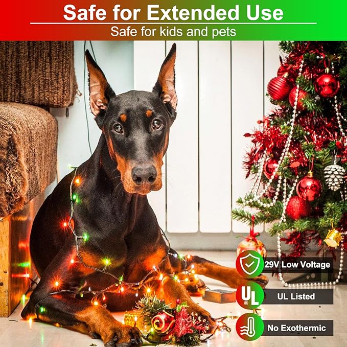 Red and Green Christmas Lights, 66FT 200 LED Outdoor String Lights Waterproof with 8 Modes, Plug in Connectable Christmas Tree Lights for Outside House Garden Yard Party Holiday Decorations