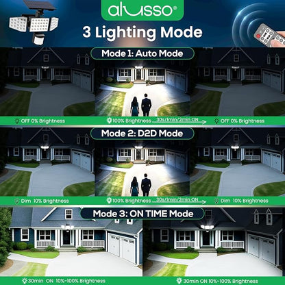 ALUSSO Solar Lights Outdoor Motion Sensor 400LM, LED Security Lights with Remote, 3 Modes (Dusk to Dawn/Auto/On Time), CCT 3000K-6500K Waterproof Flood Light for Garden Yard Garage, 1 Pack