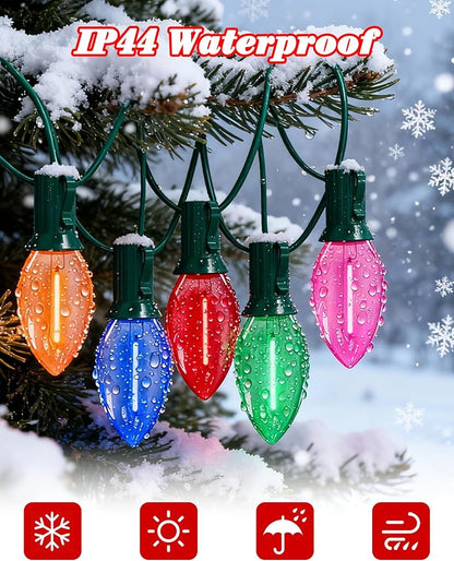C9 LED Christmas Lights Outdoor,25FT Multicolored Christmas Lights with 26 Colorful Clear Multicolor LED Bulbs,Connectable Old Fashioned Xmas light for Garden Patio Xmas Tree Party Home Decor