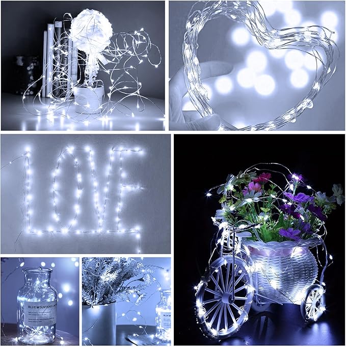 Aogist LED Fairy Lights, 16 ft 50 LEDs Firefly Lights Battery Operated String Lights for Bedroom DIY Mason Jar Wedding Party Halloween Christmas Festival Decoration (1, White)