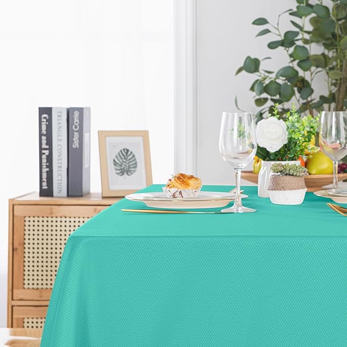 Hiasan 60 X 102 Inch Rectangle Textured Tablecloth - Waterproof Spillproof Antiwrinkle Jacquard Table Cloth for Kitchen and Dining Dinner, Outdoor Picnic, Holiday and Parties, Aqua