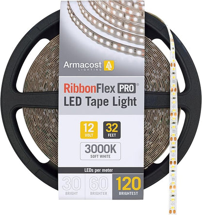 Armacost Lighting RibbonFlex Pro 12V White LED Strip Lights 120 LED/m, 3000K, 32.8 ft 143250