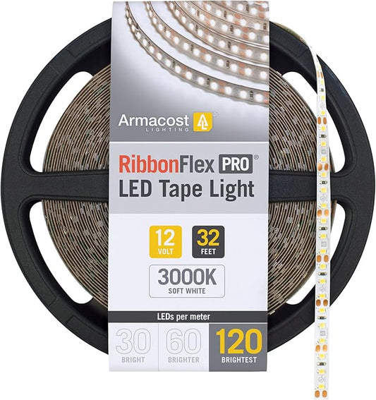 Armacost Lighting RibbonFlex Pro 12V White LED Strip Lights 120 LED/m, 3000K, 32.8 ft 143250