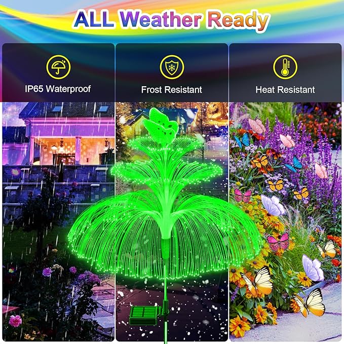 WEITEXS Solar Garden Lights 3 Pack New Upgraded Solar Lights Outdoor Waterproof 3 Layers 7 Color Changing Jellyfish Butterfly Decorations for Garden Yard Gifts for Women