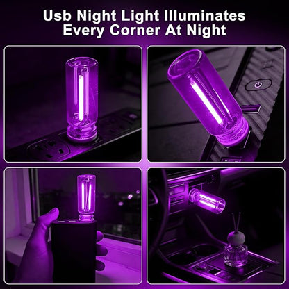 2 Packs USB Light for Car, Touch Dimmable Car Interior Ambient Lights - Portable Mini USB LED Light Bulb, Retro Glass Bottle Night Light for Vehicle, Bedroom, Hallway, Camping (Purple)