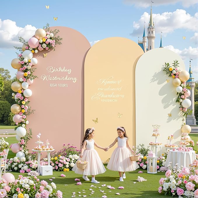 Set of 3 Arch Backdrop Covers(6ft, 5ft, 4ft) - Premium Stretchy Spandex Backdrop Arch Stand Cover for Baby Shower,Wedding,Party Decor Chiara Cover with Double-Sided Design(Cream Nude Champagne)