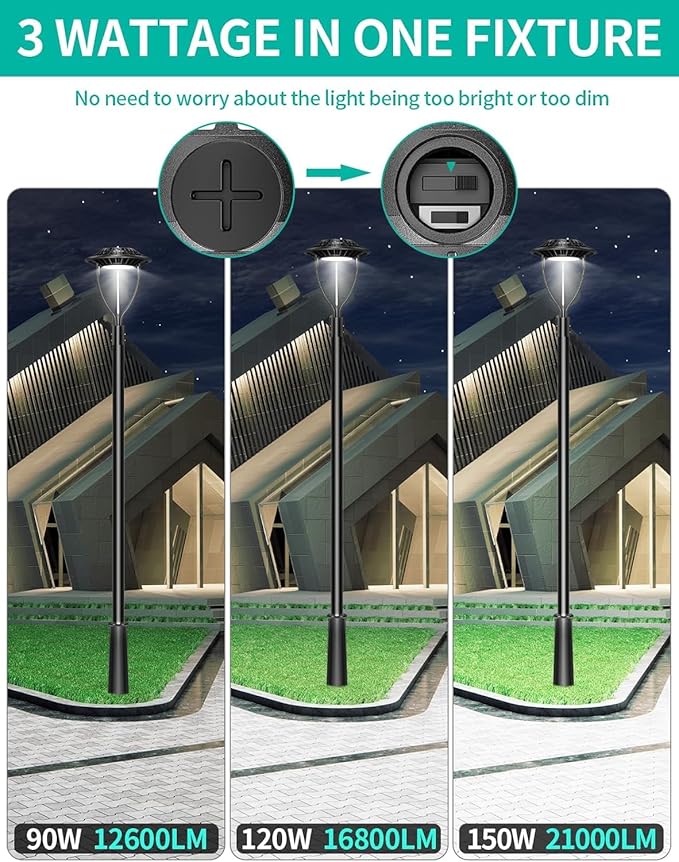 10 Pack LED Post Top Light ETL Listed 150W 120W 90W Adjustable Outdoor Pole Lights with Photocell IP65 Waterproof Post LED Fixture 5000K for Garden Yard Street Lighting