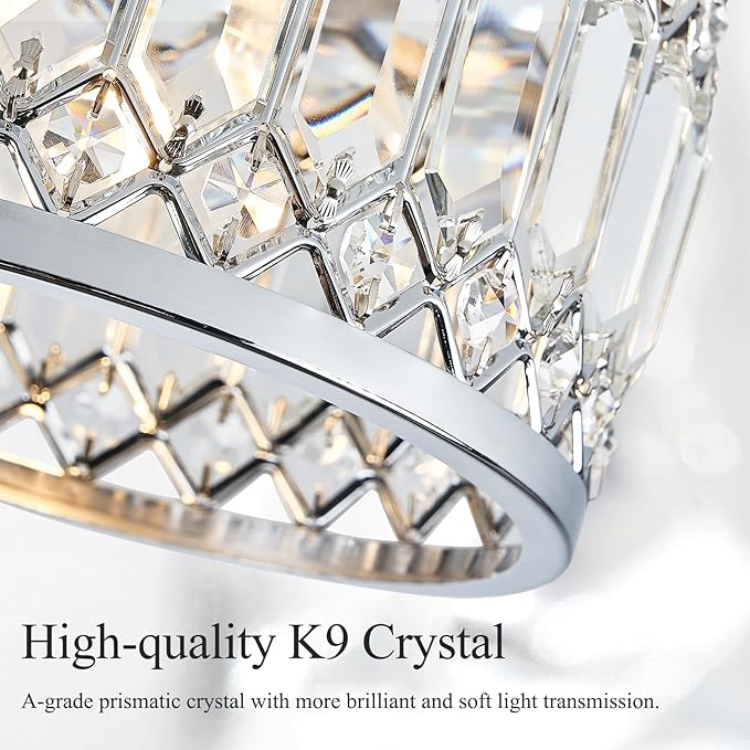 Pevfah Crystal Chrome Ceiling Light, Modern Semi Flush Mount Ceiling Lighting Fixture, Round Hallway Lighting Fixtures for Entryway Kitchen Bedroom Laundry Room, 1-Light, 9 Inch