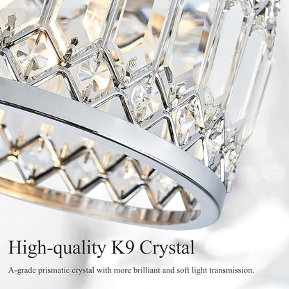 Pevfah Crystal Chrome Ceiling Light, Modern Semi Flush Mount Ceiling Lighting Fixture, Round Hallway Lighting Fixtures Chandelier for Kitchen Entryway Bedroom Dining Room, 3-Light, 12.2 Inch
