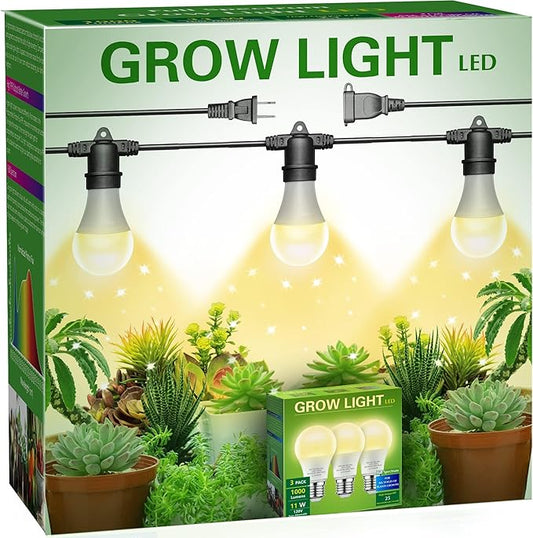 Briignite Hanging Grow Light, 3 LED Full Spectrum Grow Lights with 8.86ft Power Cord, Replaceable Bulbs E26 Base, Linkable Hanging Plant Light, 300W Equivalent
